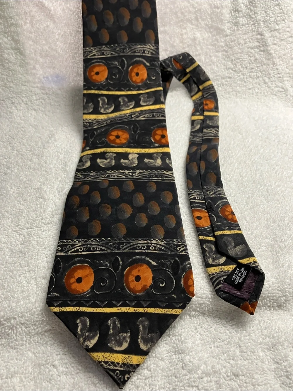 J. Garcia Black Tie with Orange and Gold Accents